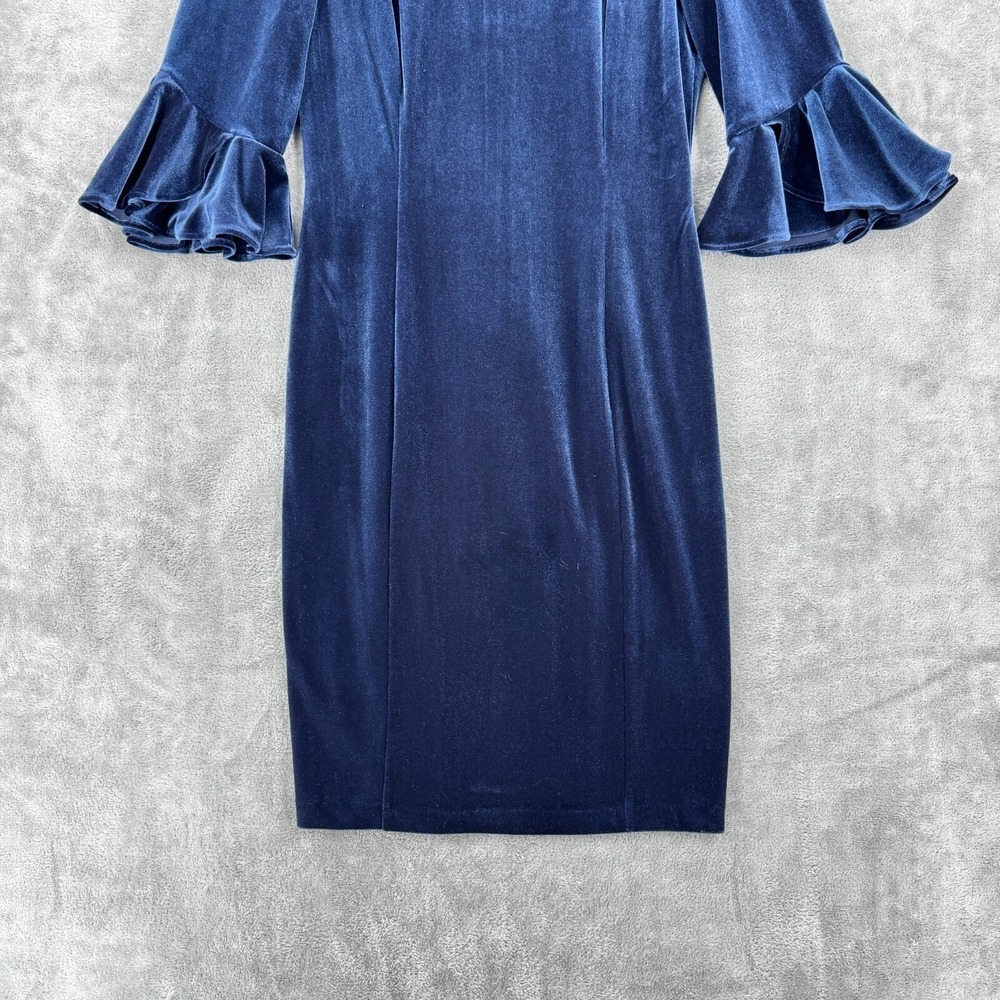 DKNY Dress Womens 6 Velvet Bell Sleeve Sheath Evening Event Career Back Zip Navy - Picture 5 of 13